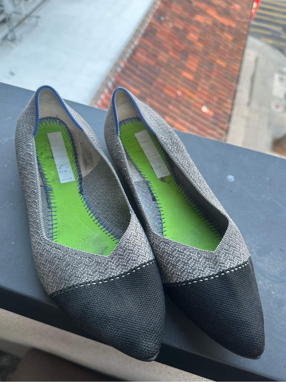 Rothy’s The Point Retired Flannel Grey Herringbone Black Cap Toe Size 13